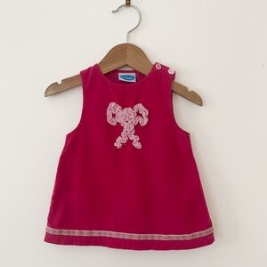 BON BEBE EUC Hot Pink Corduroy French Bow Appliqué A-Line Jumper Dress